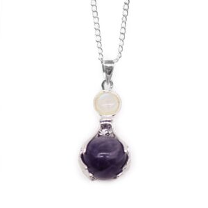 Moonlit Gemstone Healing Hands Pendant – Amethyst in Jewellery style, shimmering beltane divination charm with dark feminine energy