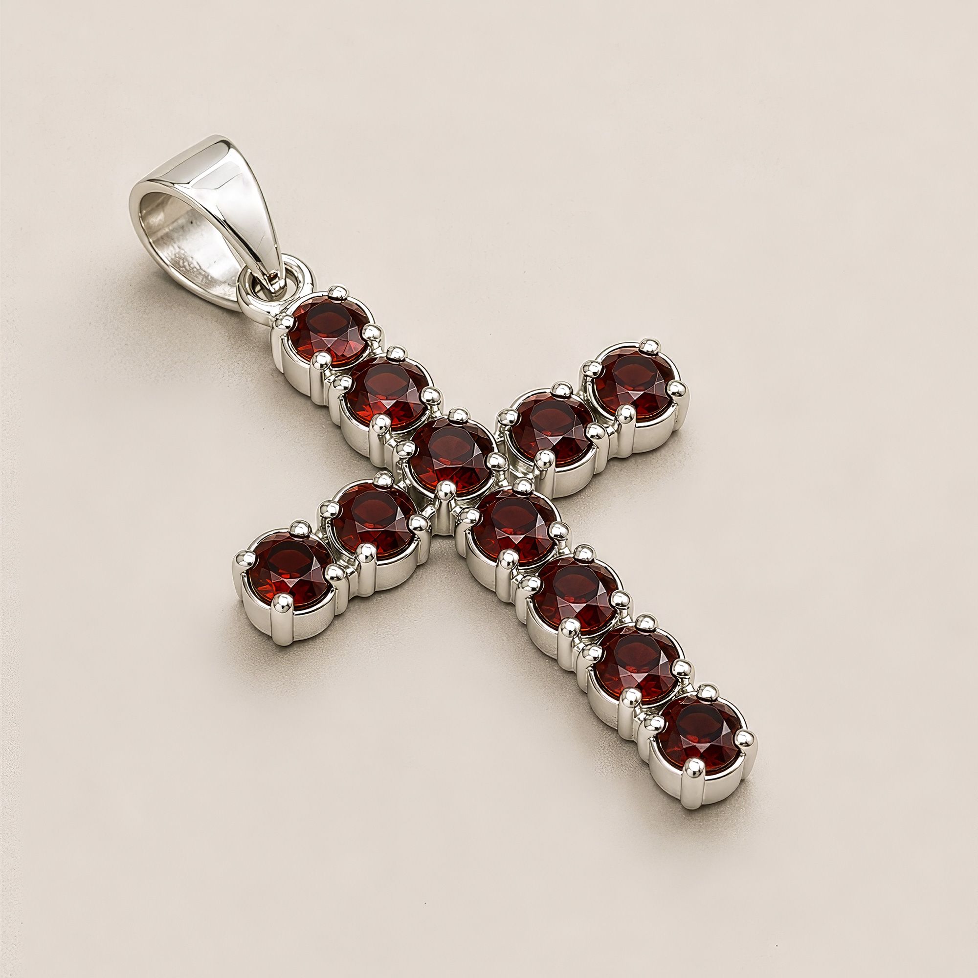 Indian Devotional Pendant - Silver Plated (45cm Chain)- Garnet Crucifix - Image 4