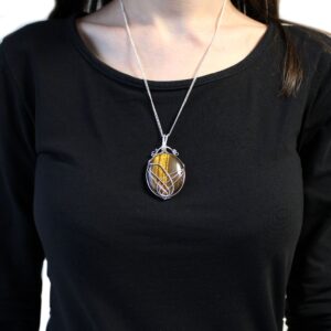 Spellbound Swirl Wrapped Gemstone Necklace – Tiger Eye in Jewellery style, ash mabon rare glamour-witch with gothic mystical style