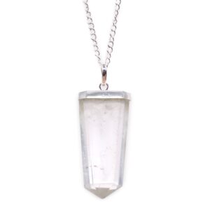 Potion-kissed Gemstone Flat Pencil Pendant – Rock Quartz in Jewellery style, yew light stormy summer for lovers of occult charm