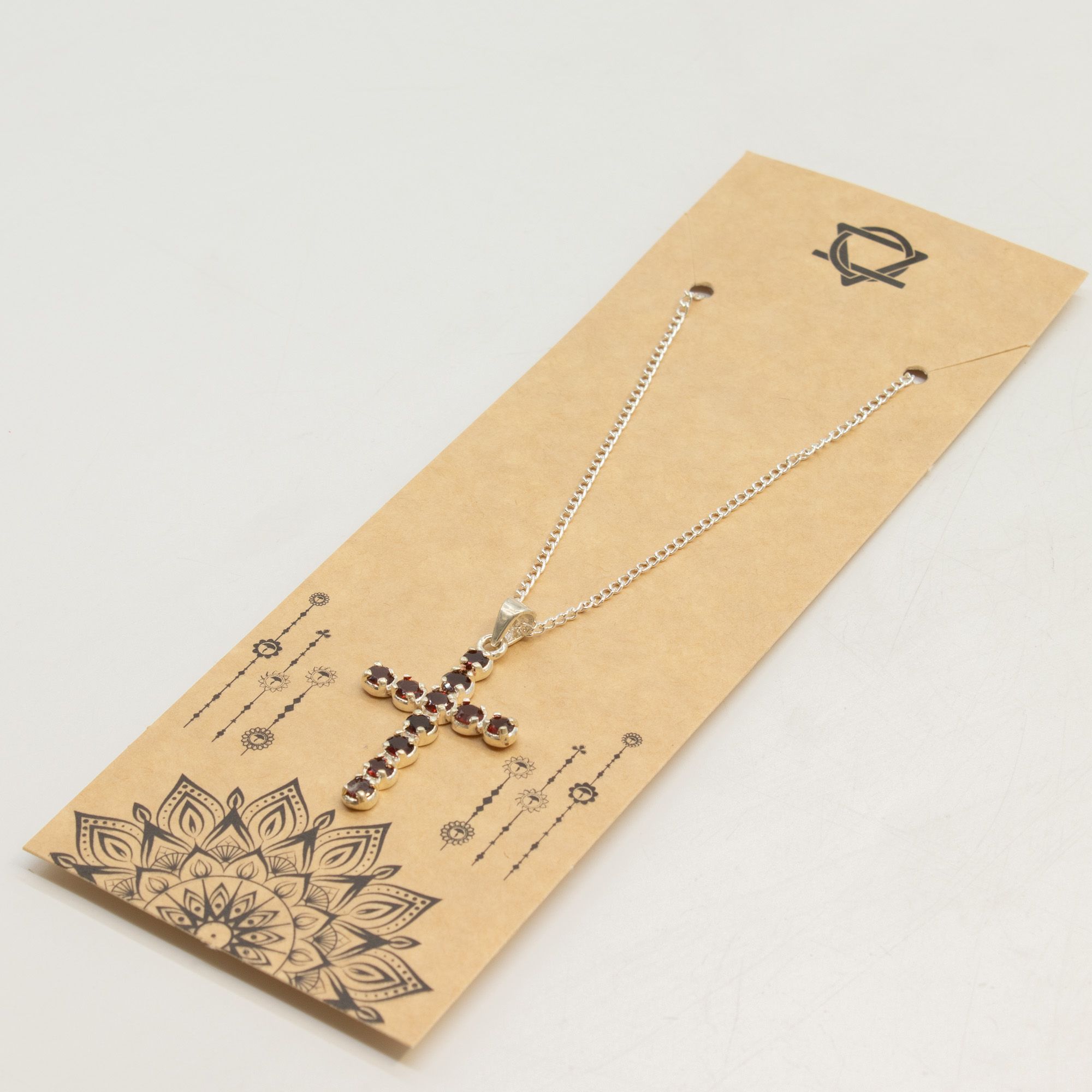 Indian Devotional Pendant - Silver Plated (45cm Chain)- Garnet Crucifix - Image 6