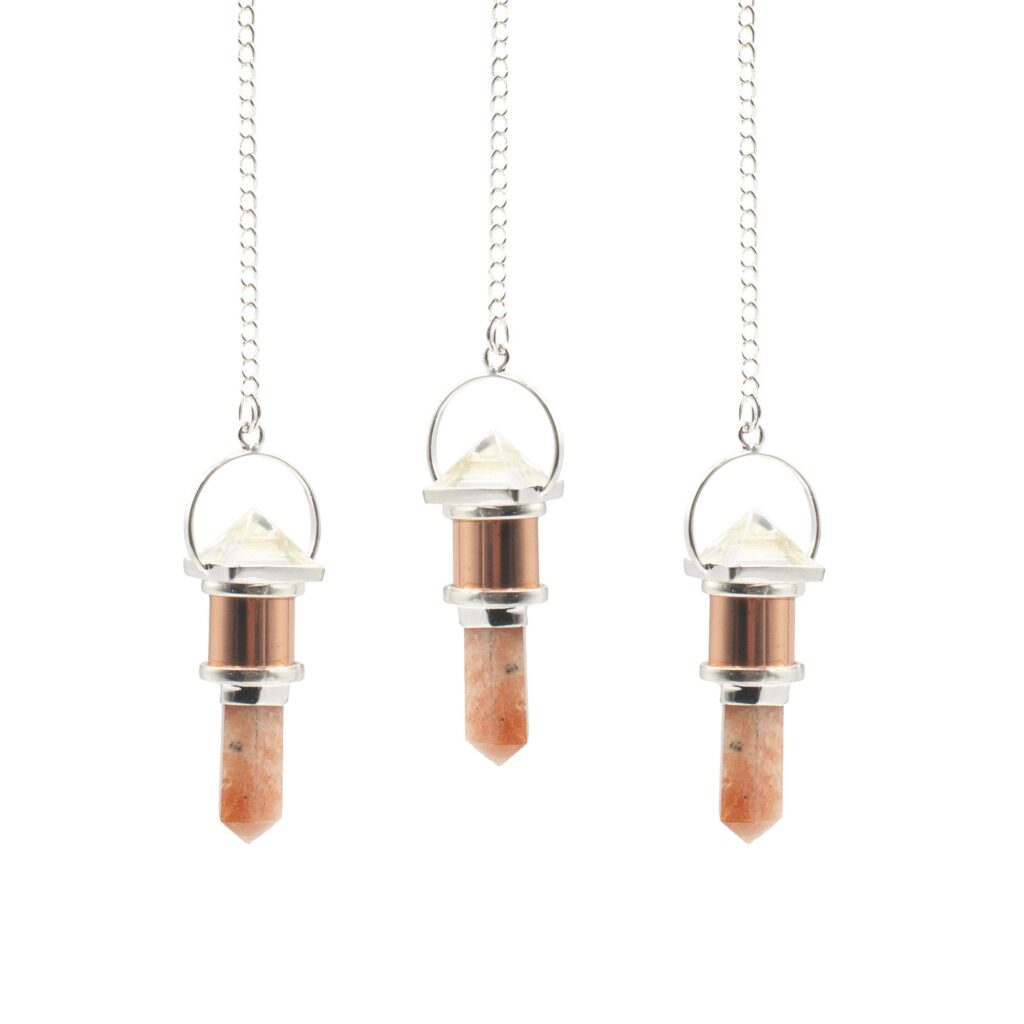 Arcane The Moon Chamber- Combo Piece Copper Pendulum – Clear Quartz & Sunstone in Pendulum & Tarot style, velvet essence psychic incantation with 