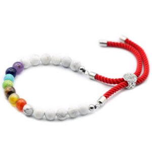Bewitching 925 Silver Plated Gemstone Royal Red String Bracelet – White Howlite Chakra in Jewellery style, quartz grove cosy pagan with coven-core energy