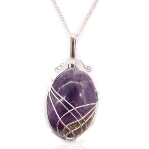 Celestial Swirl Wrapped Gemstone Necklace – Amethyst in Jewellery style, smoky season lunar bloom from a spellbound witchy collection