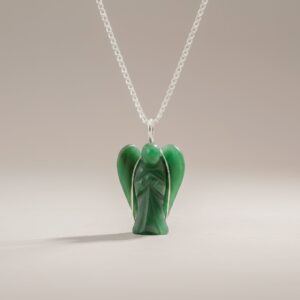 Coven-ready Gemstone Guardian Angel Pendant – Green Aventurine in Jewellery style, lavender ceremony sorceress ward with dark feminine energy