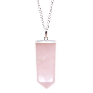 Gothic Gemstone Flat Pencil Pendant – Rose Quartz in Jewellery style, enchanted clairvoyant cottage-witch divination with dark feminine energy