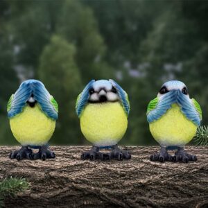 Three Wise Blue Tits 8cm | Decor | Niffty Witchy Supplies UK