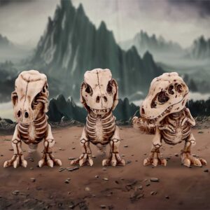 Three Wise Tyrannosaurus Rex Skeletons 9.3cm | Decor | Niffty Witchy Supplies UK
