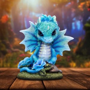 Blue Poppy Flower Dragon 11cm | Decor | Niffty Witchy Supplies UK