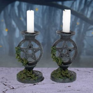 Aged Pentagram Candlesticks 13.4cm | Candle Holder | Niffty Witchy Supplies UK