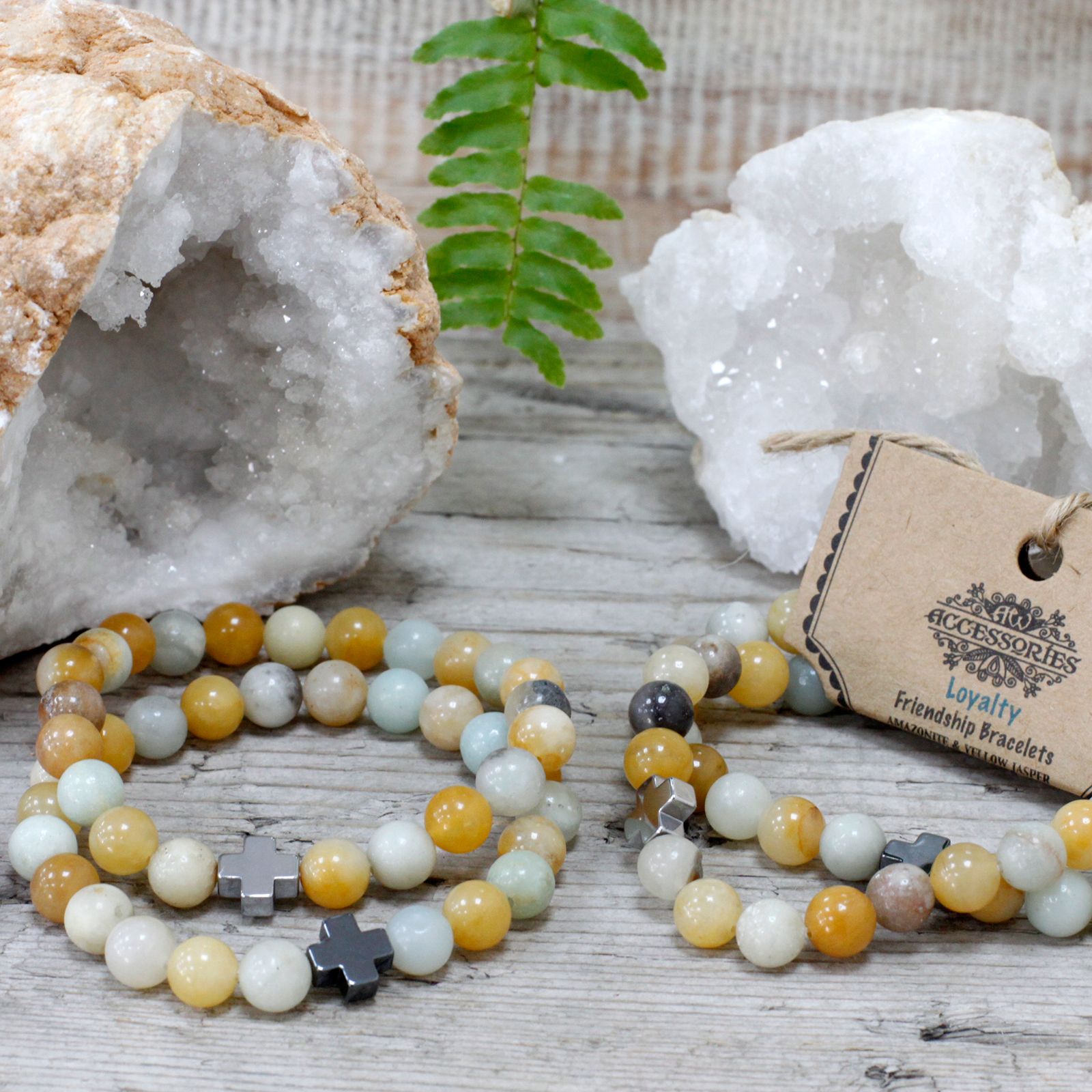 Set of 2 Gemstones Friendship Bracelets - Loyalty - Amazonite & Yellow Jasper - Image 7