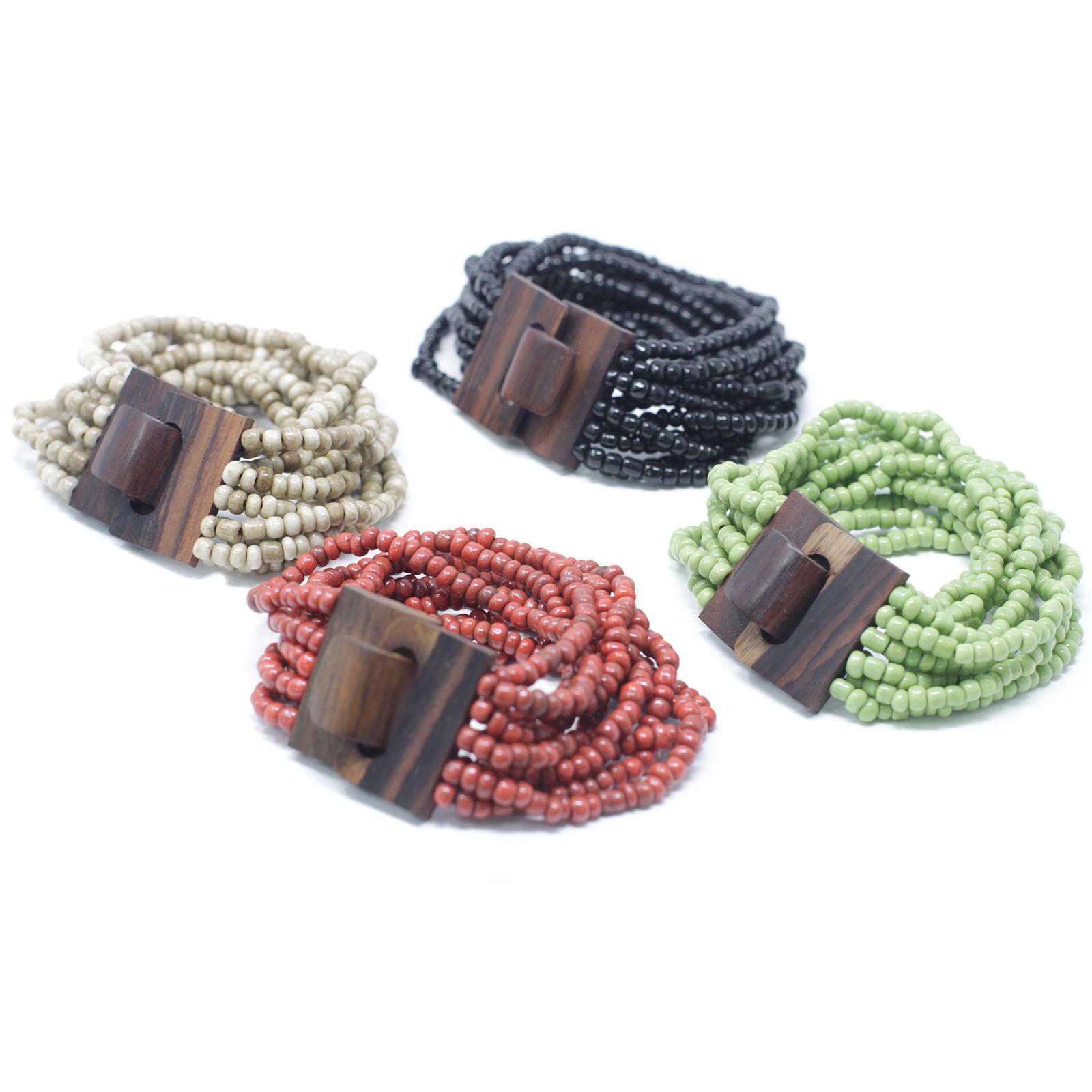 Multi-Bead Bangle Wooden Clasp - Assorted Colours - Image 6