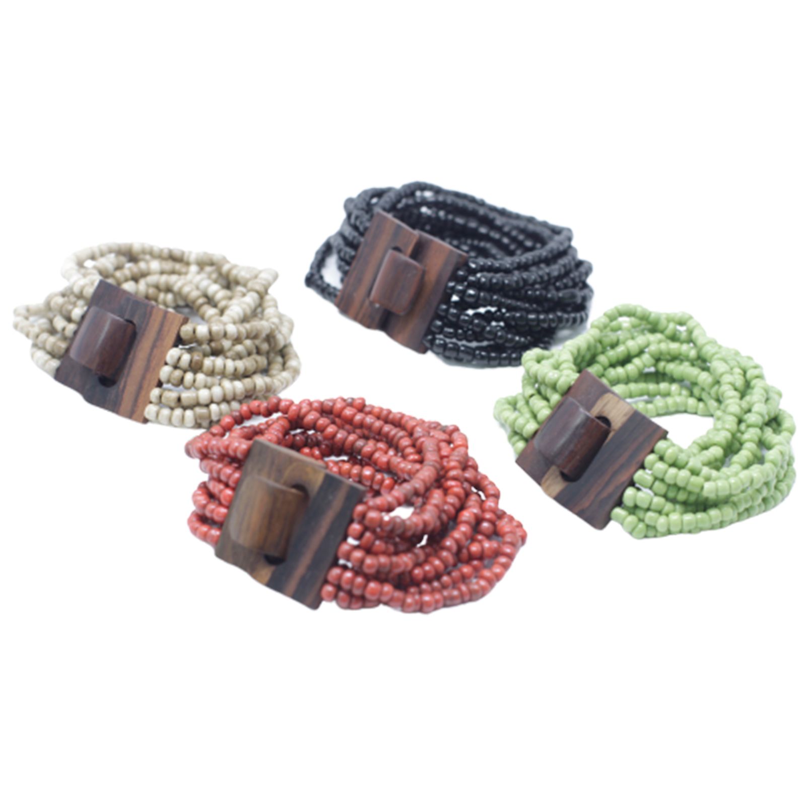 Multi-Bead Bangle Wooden Clasp - Assorted Colours - Image 5