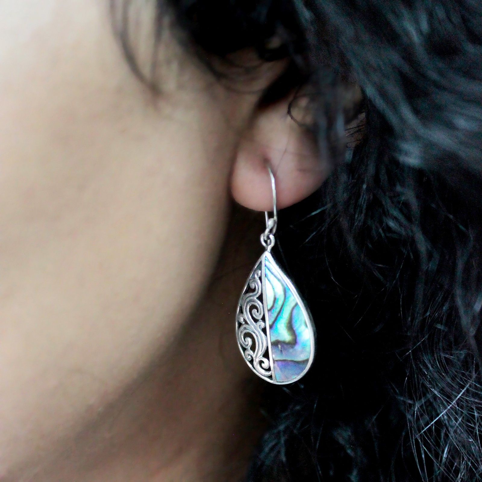 Shell & Silver Earrings - Classic Disc - Abalone - Image 4