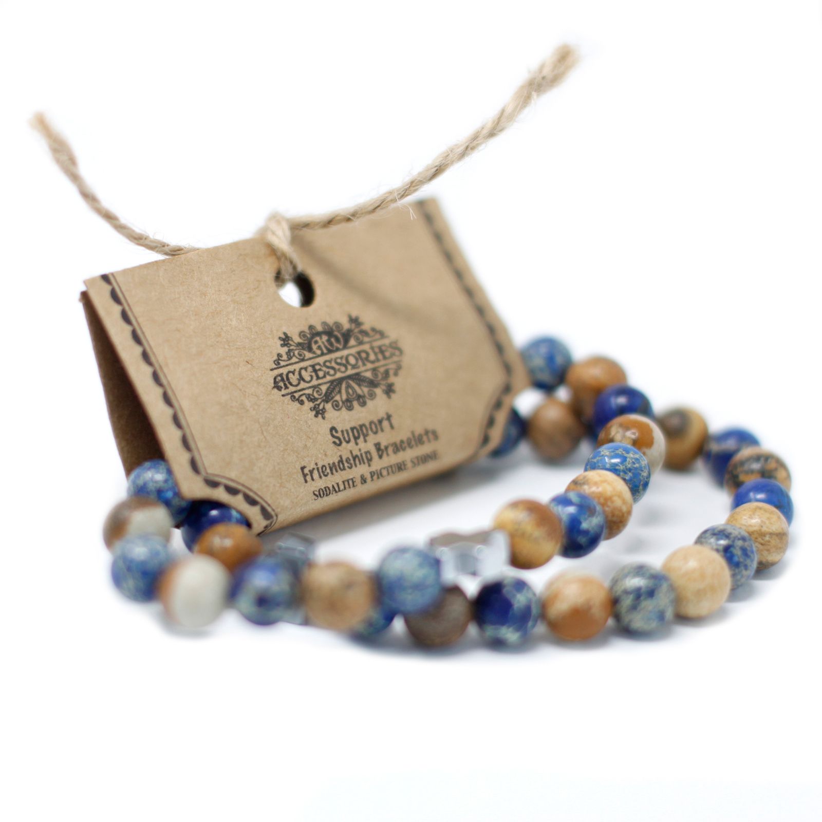 Set of 2 Gemstones Friendship Bracelets - Peace - Picasso Jasper & White Howlite - Image 9