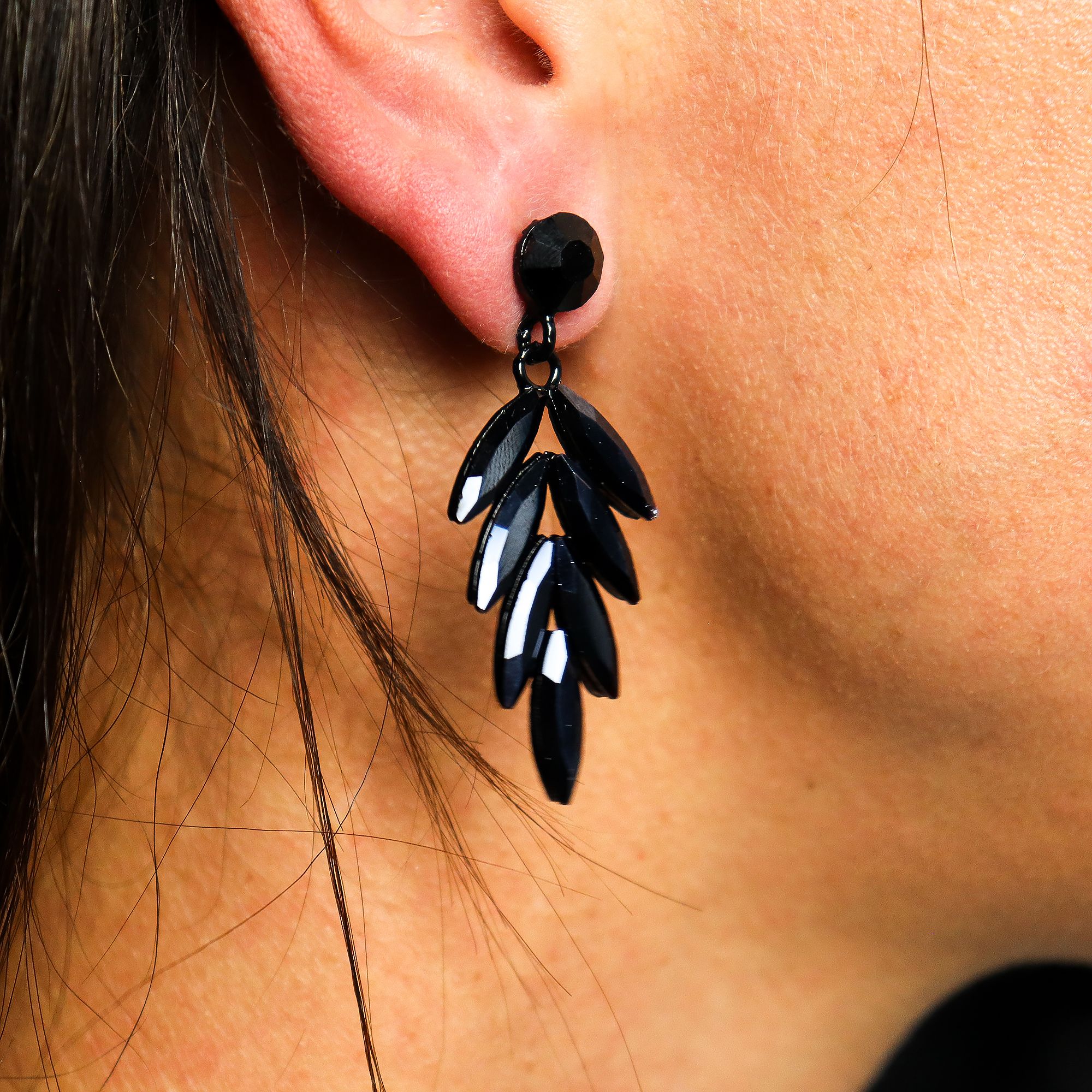Jet Black - Vintage Glass - Long Drop - Earrings - Image 2