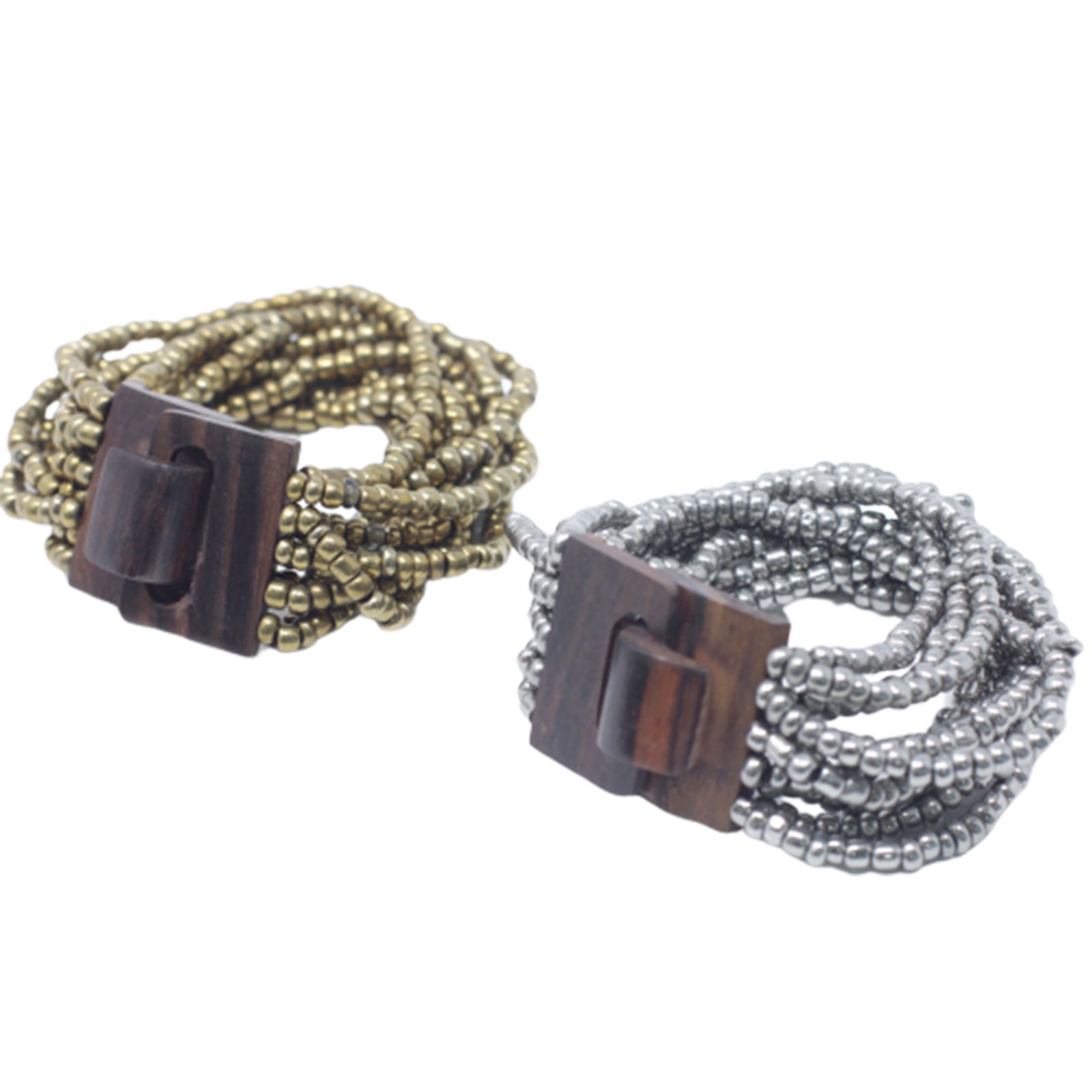 Multi-Bead Bangle Wooden Clasp - Assorted Gold/Bronze - Image 3
