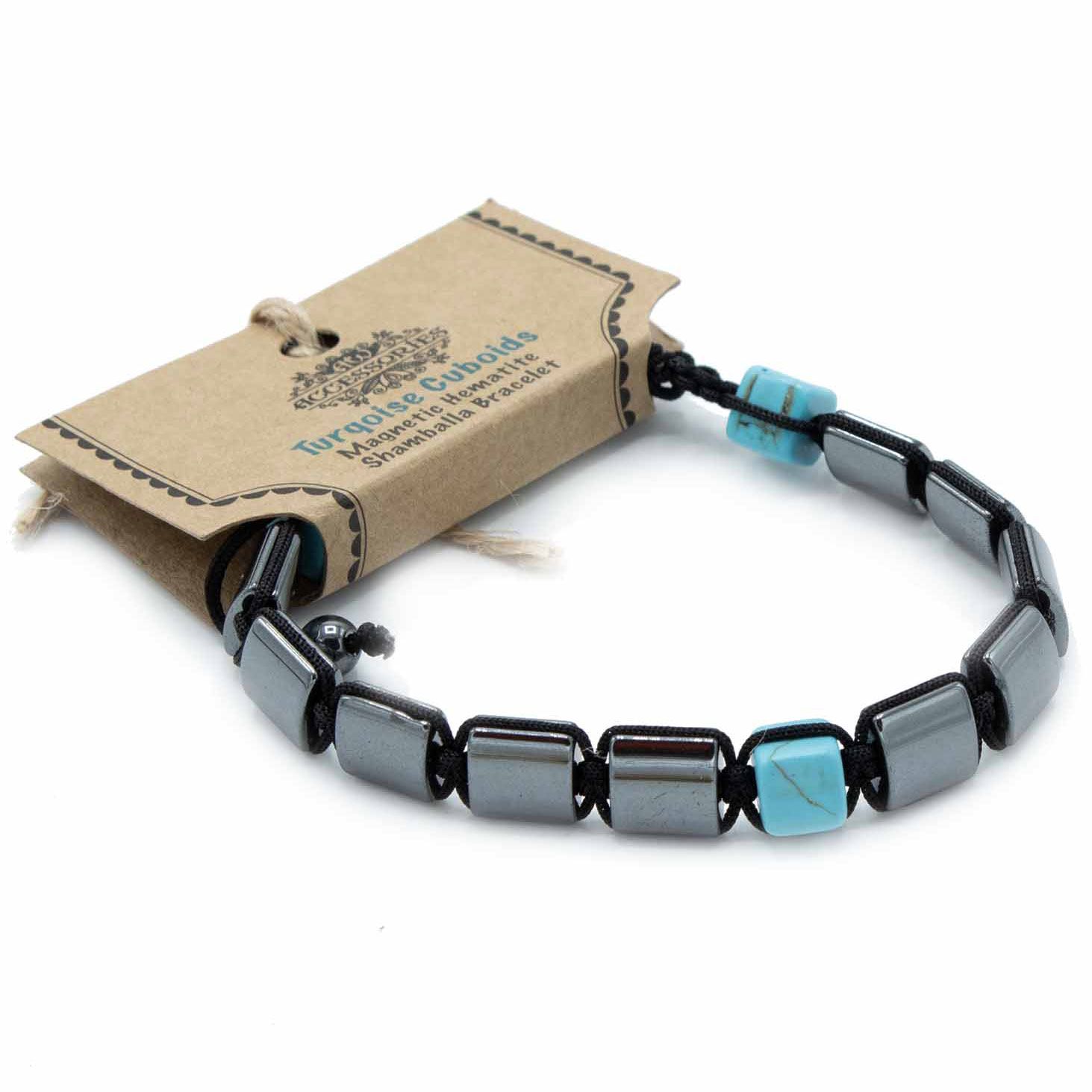 Magnetic Hematite Shamballa Bracelet - Turqoise Cuboids - Image 2