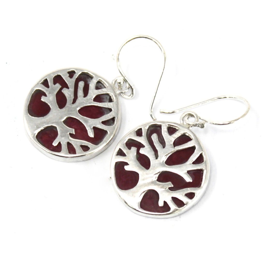 Tree of Life Silver Earrings 15mm - Coral Effect - Image 4