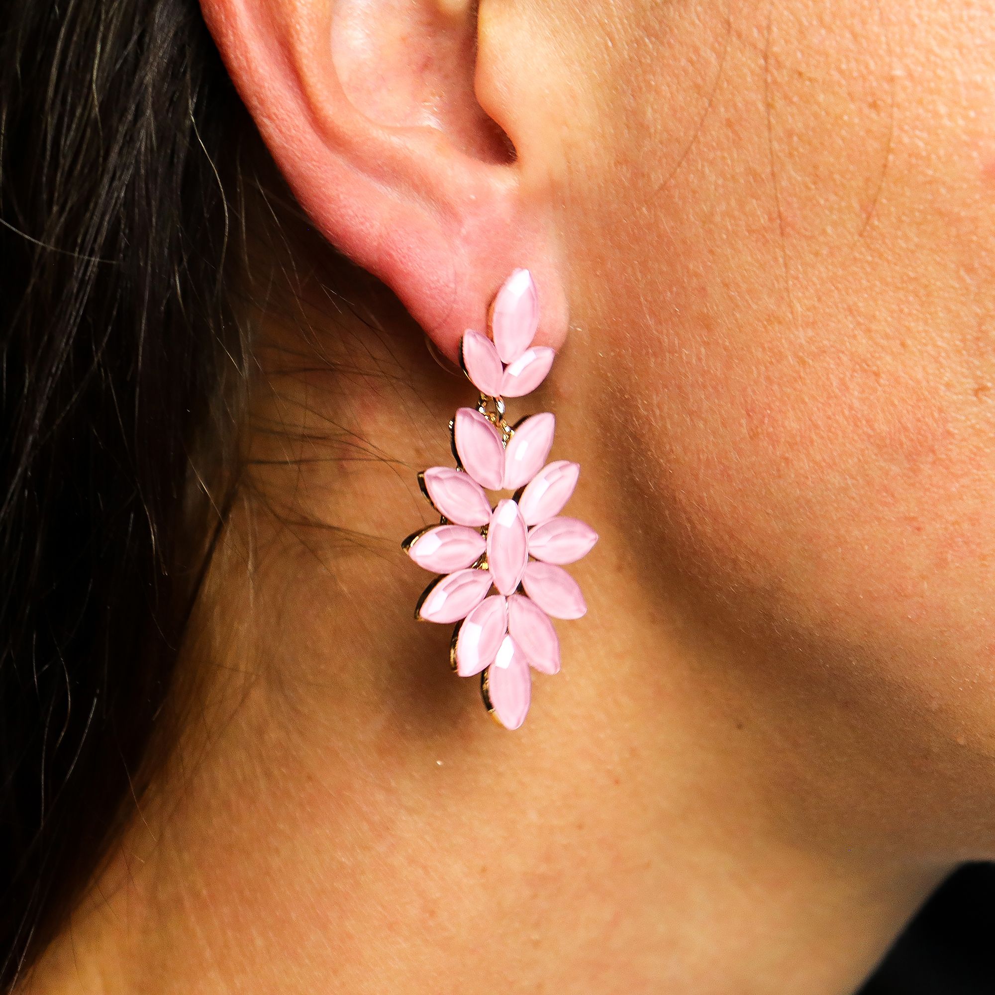 Soft Pink - Vintage Glass - Long Drop - Earrings - Image 2