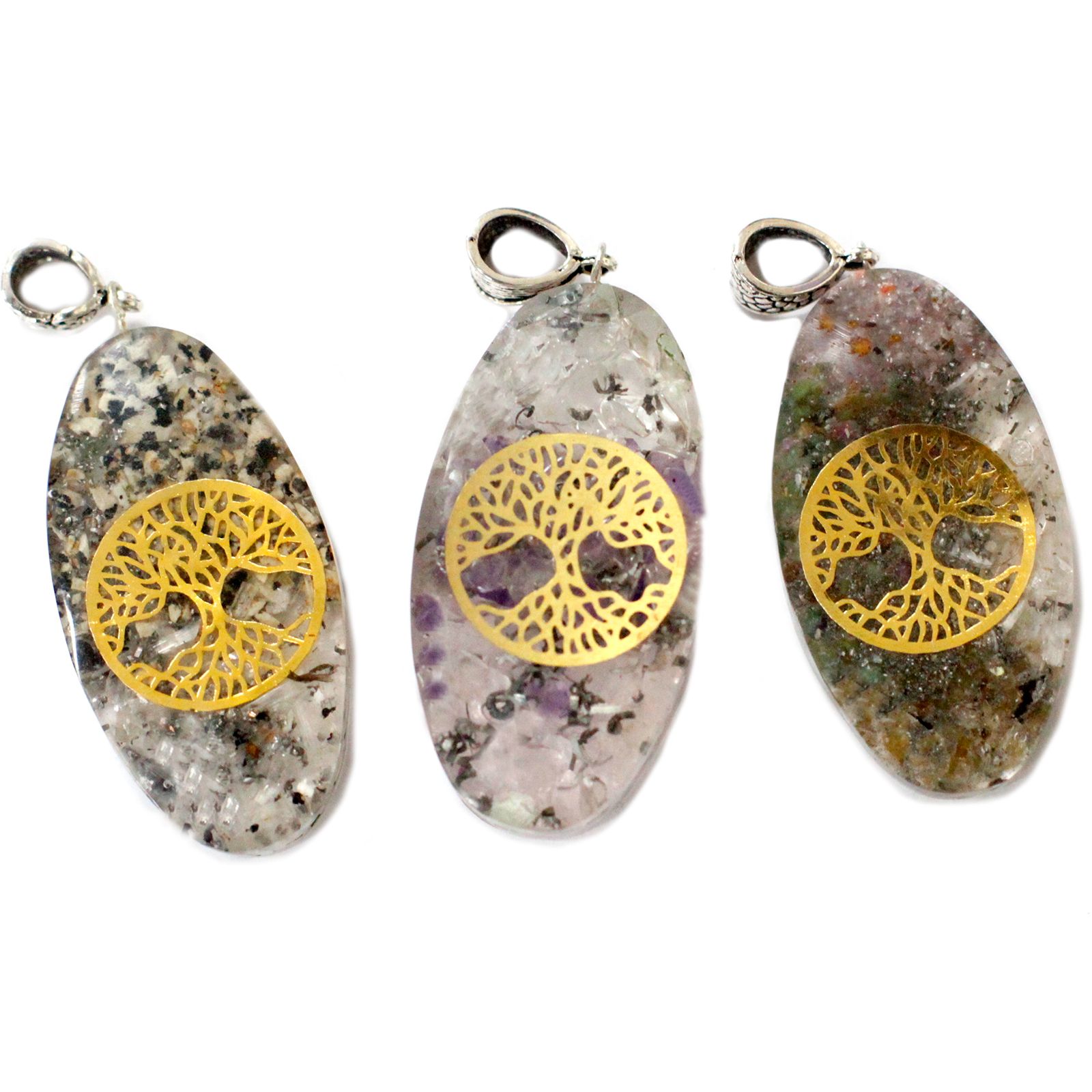 Orgonite Power Pendant - 7 Stone Chakra Oval with Tree - Image 2