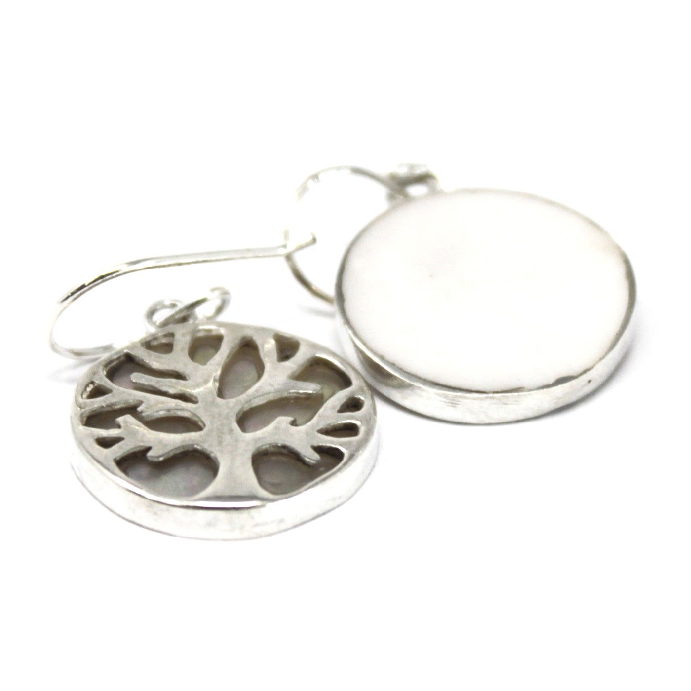 Tree of Life Silver Earrings 15mm - Mother of Pearl - Image 2