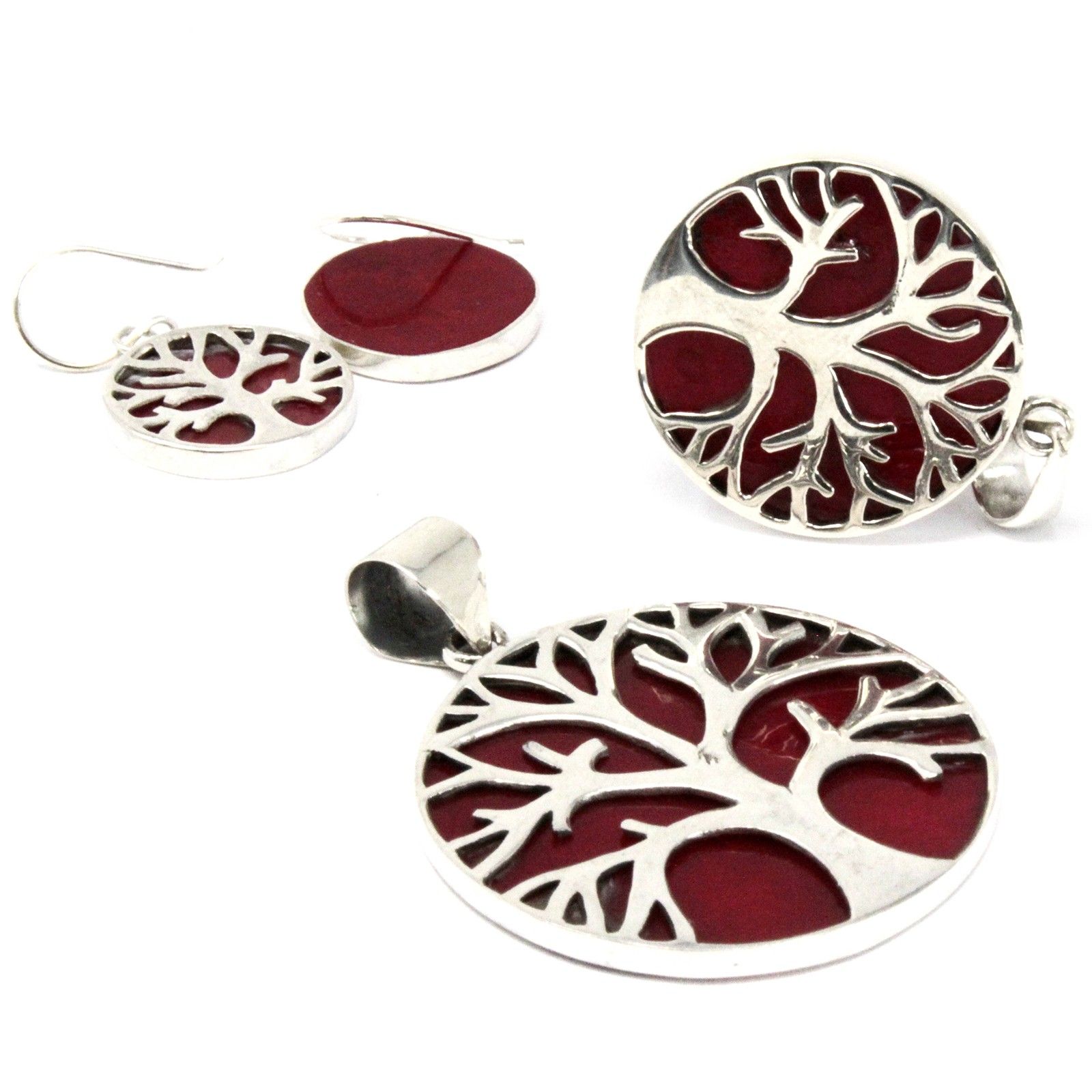 Tree of Life Silver Earrings 15mm - Coral Effect - Image 5
