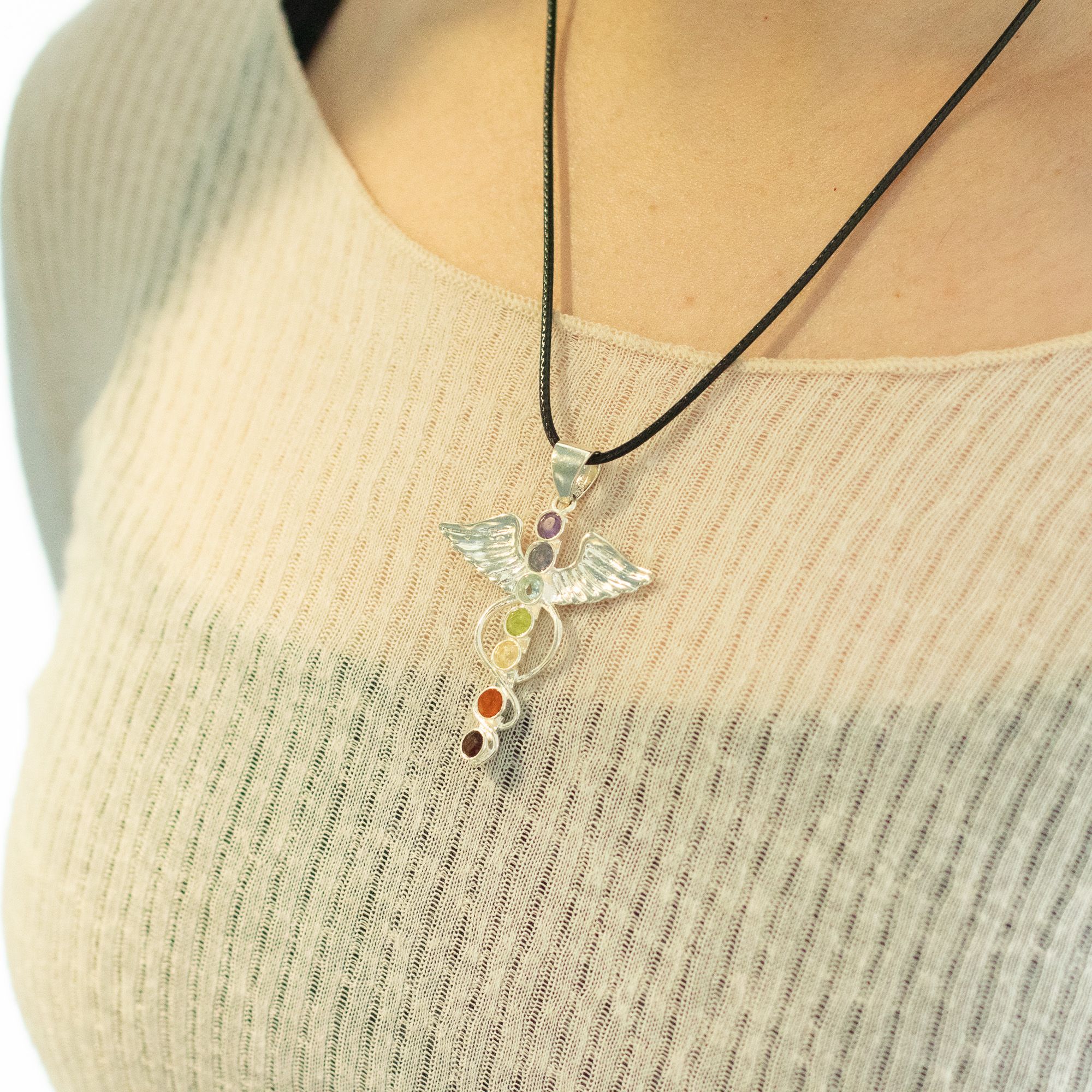 Indian Devotional Pendant - Silver Plated (45cm Cord)- Angel Chakra - Image 6