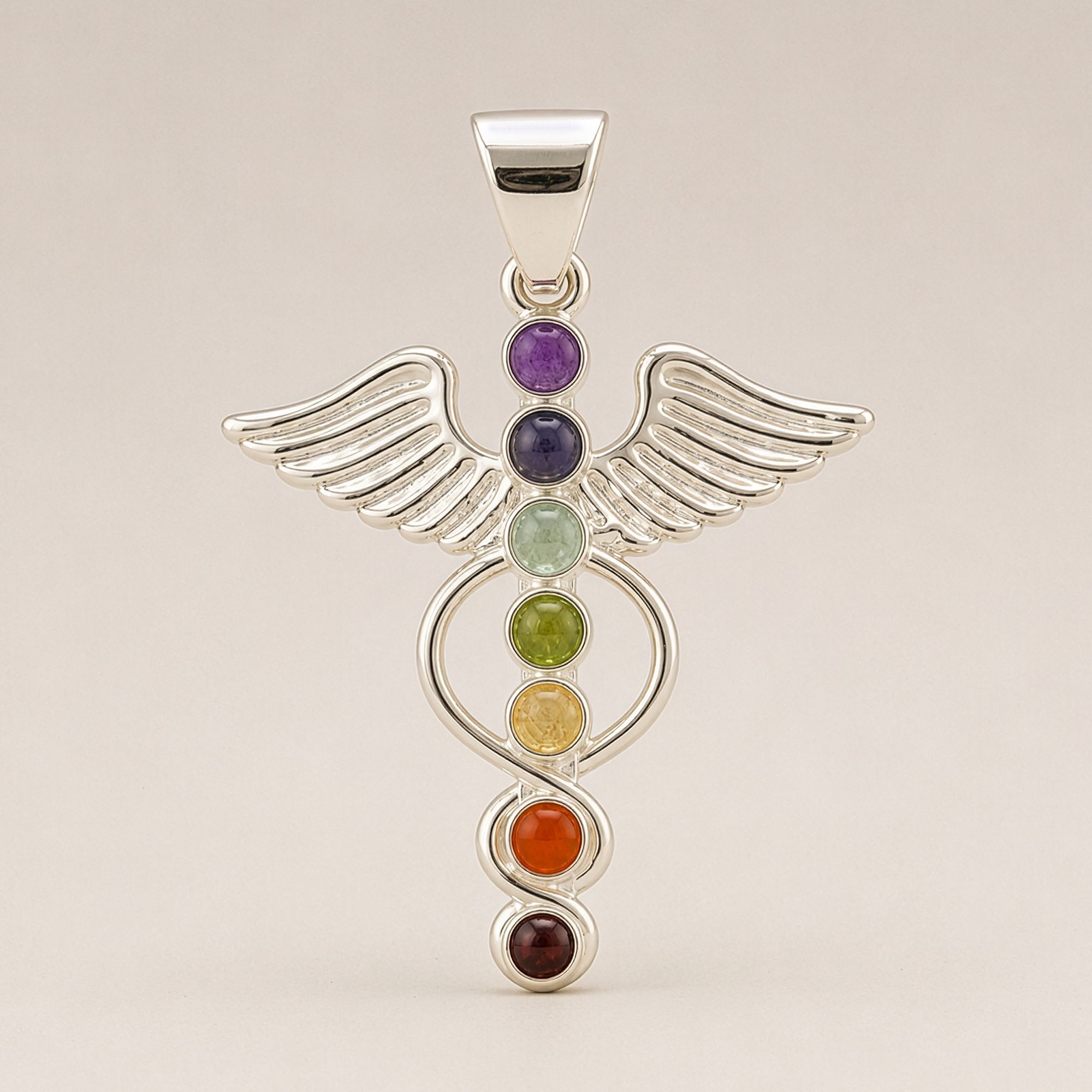 Indian Devotional Pendant - Silver Plated (45cm Cord)- Angel Chakra - Image 2