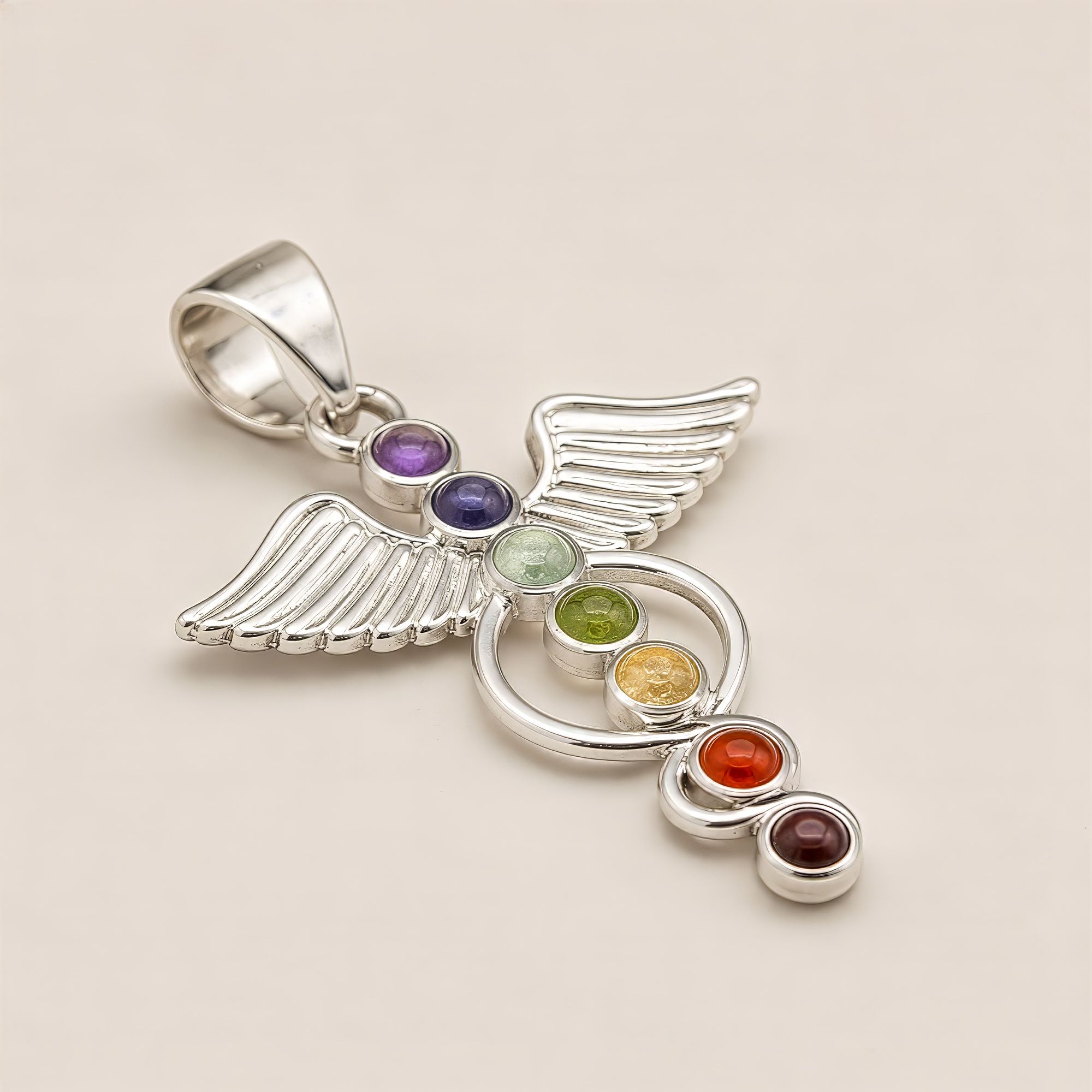 Indian Devotional Pendant - Silver Plated (45cm Cord)- Angel Chakra - Image 3