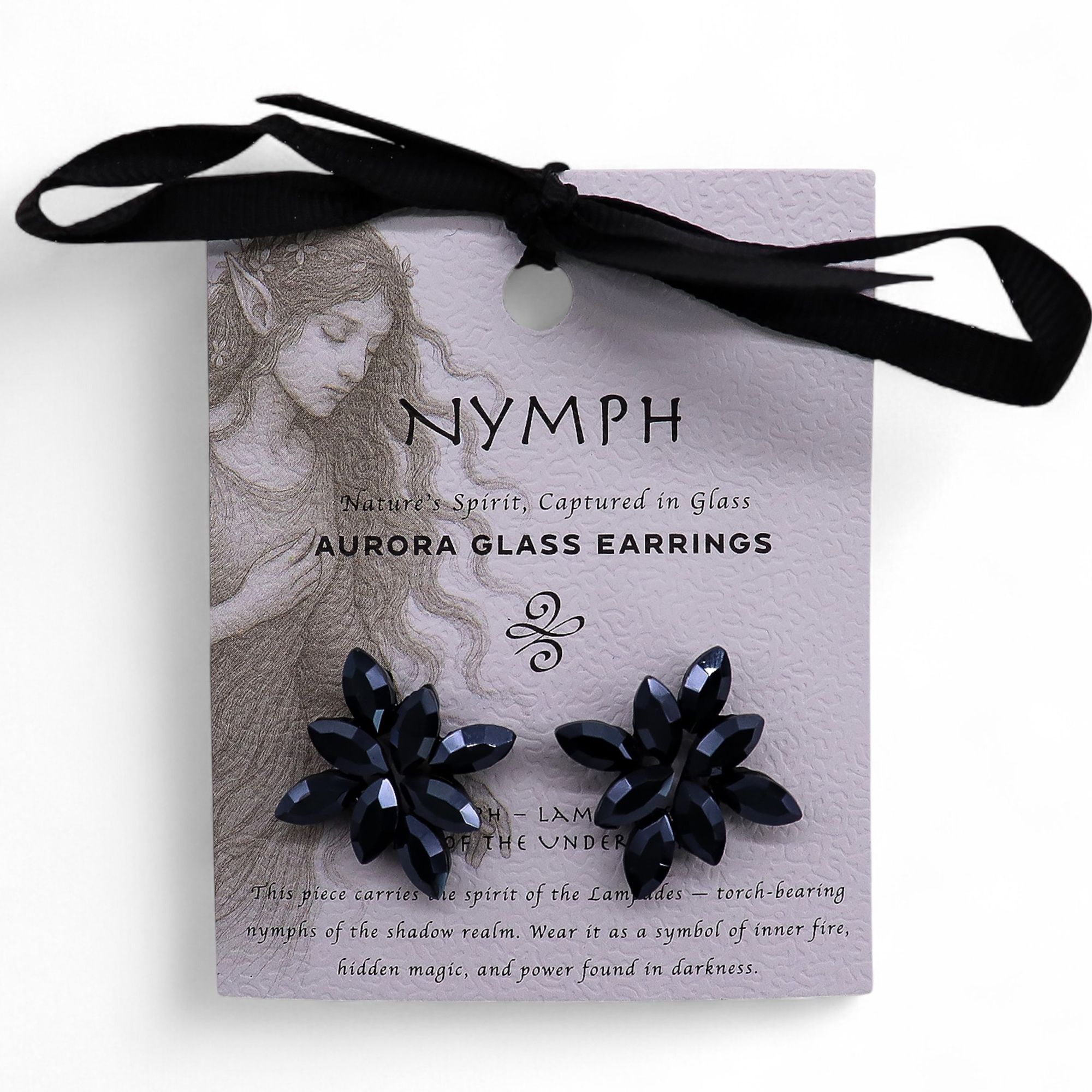 Jet Black - Vintage Glass - Flowers - Earrings - Image 7