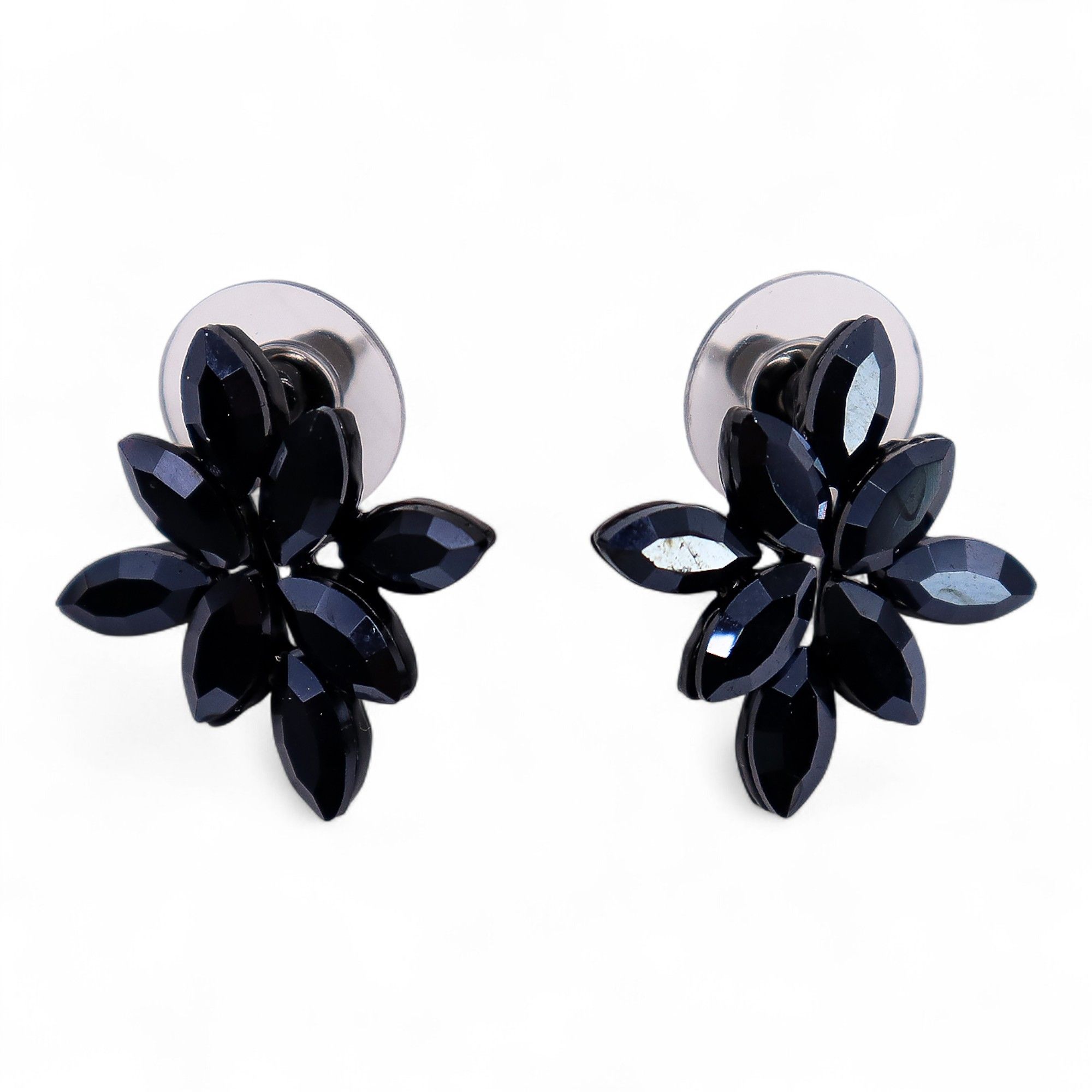 Jet Black - Vintage Glass - Flowers - Earrings - Image 3