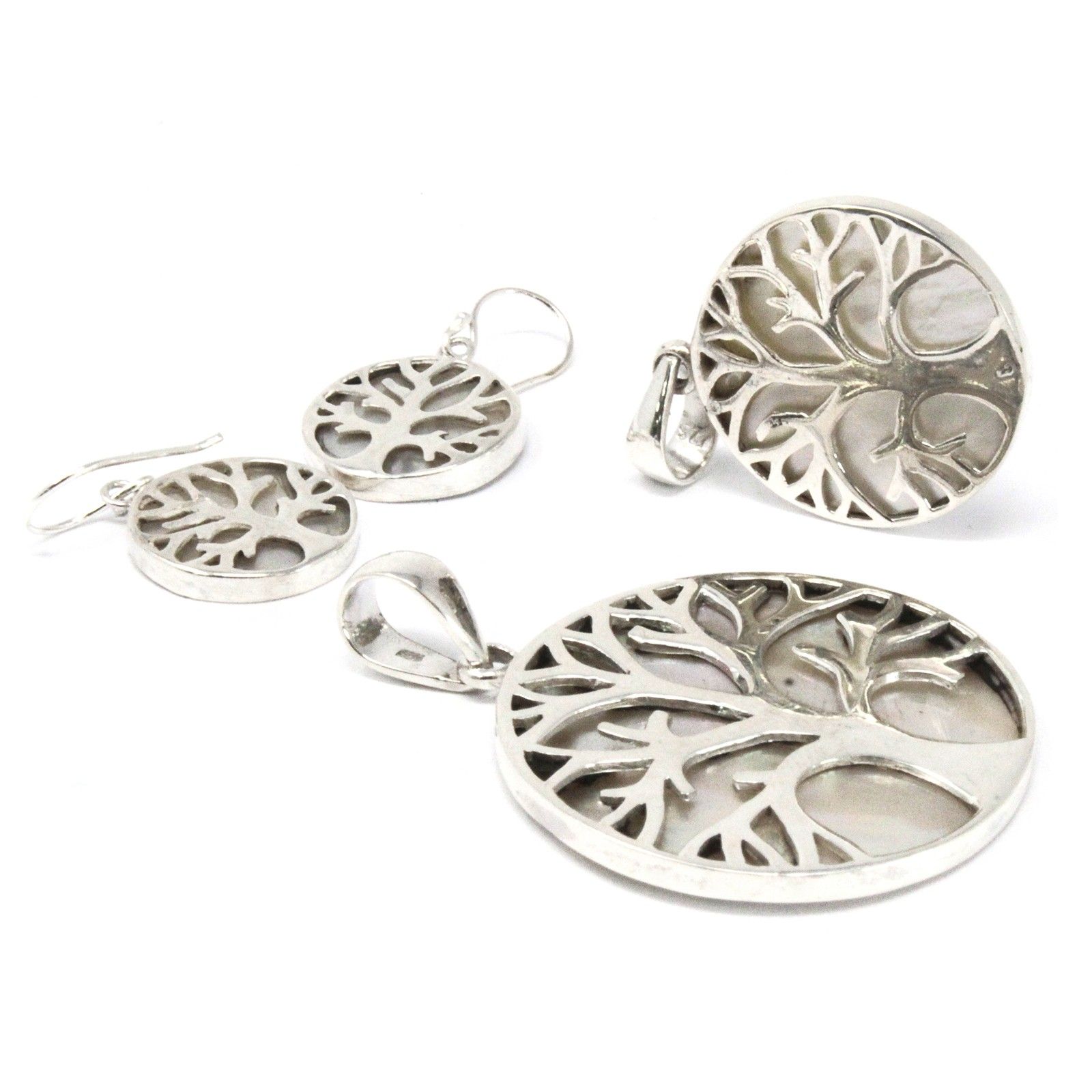Tree of Life Silver Earrings 15mm - Mother of Pearl - Image 4