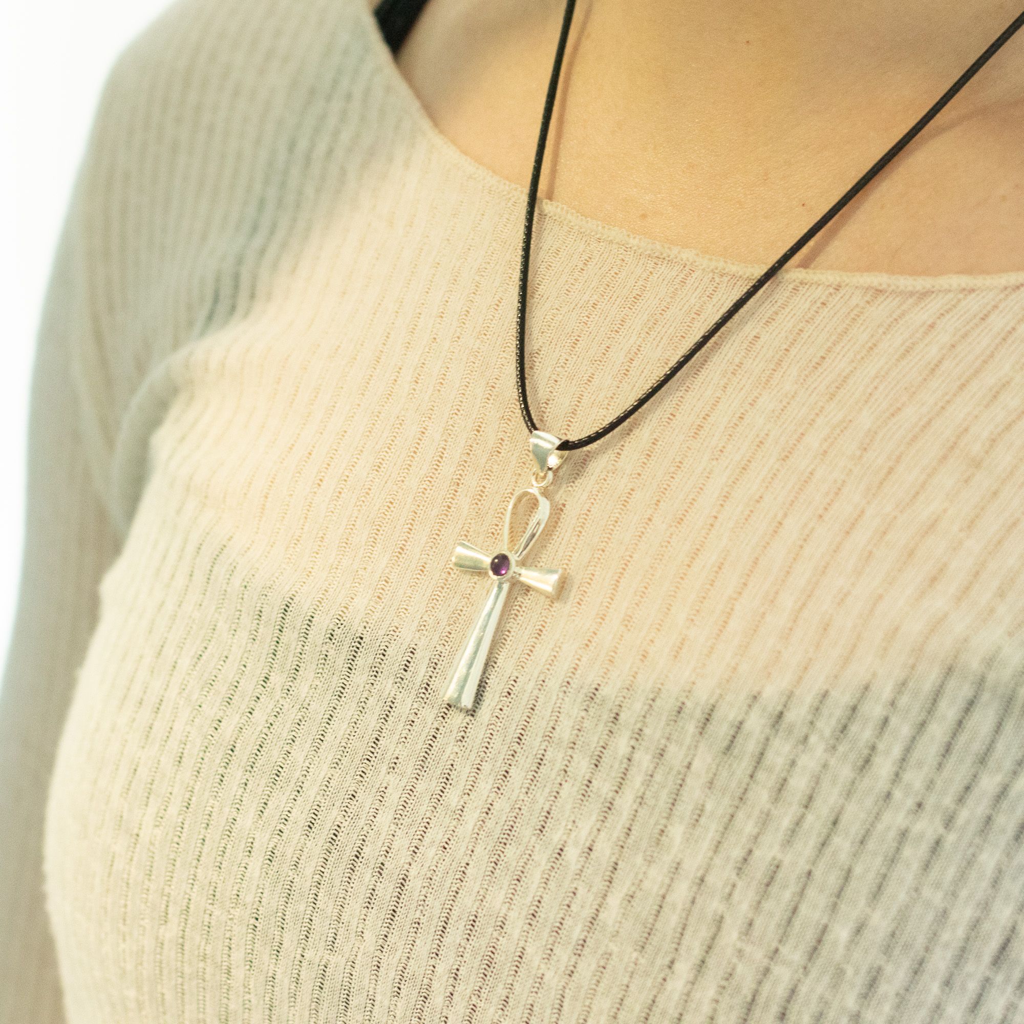 Indian Devotional Pendant - Silver Plated (45cm Cord)- Ankh Symbol of Eternal Life - Image 4