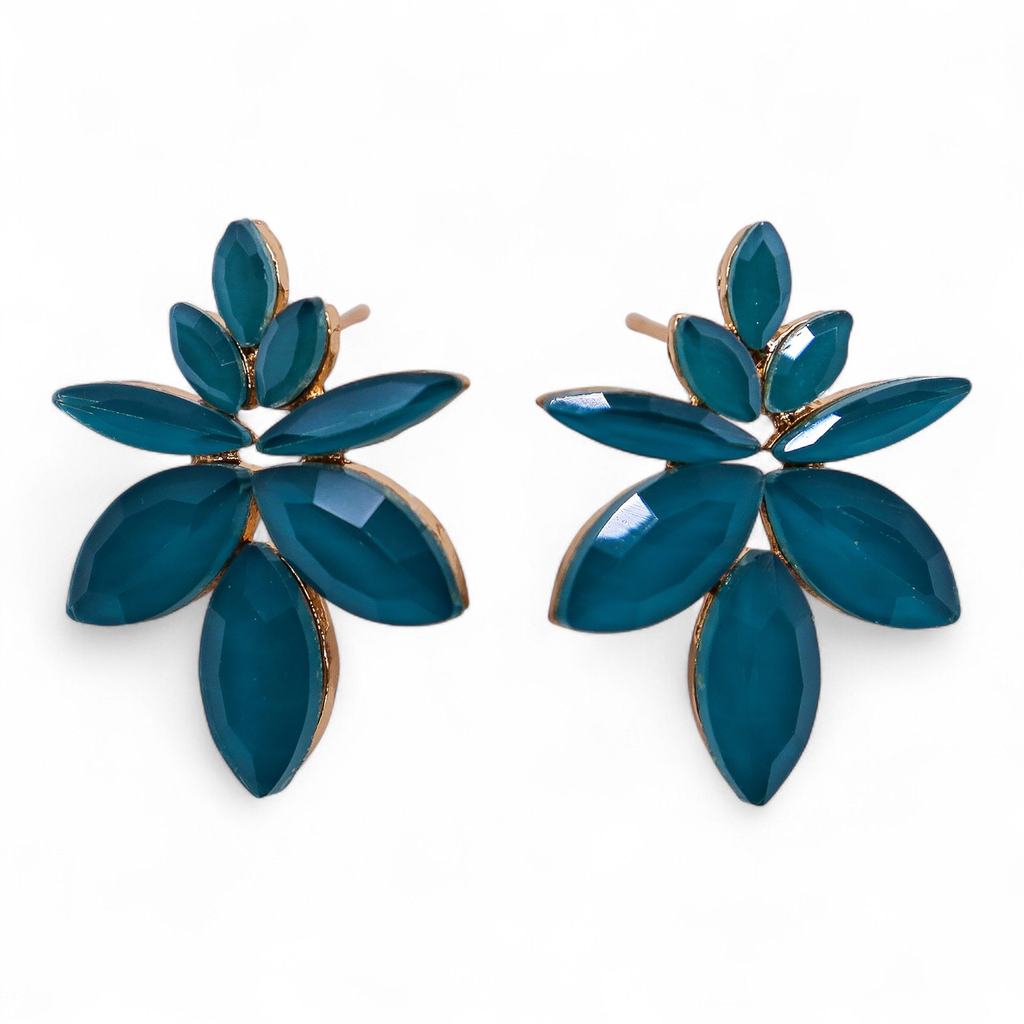 Teal Green - Vintage Glass - Flowers - Earrings - Image 2