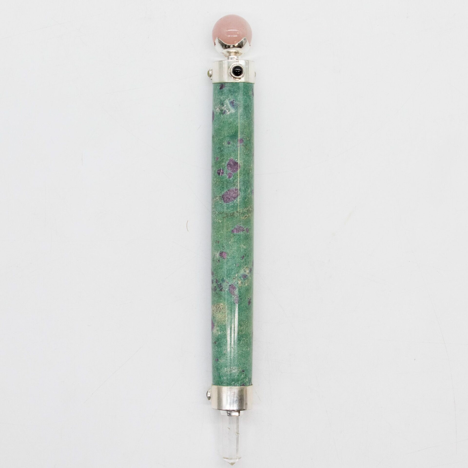 Verdant Heart Wand - Ruby Fuchsite Rose Quartz Crystal Ball top - 23cm - Image 2