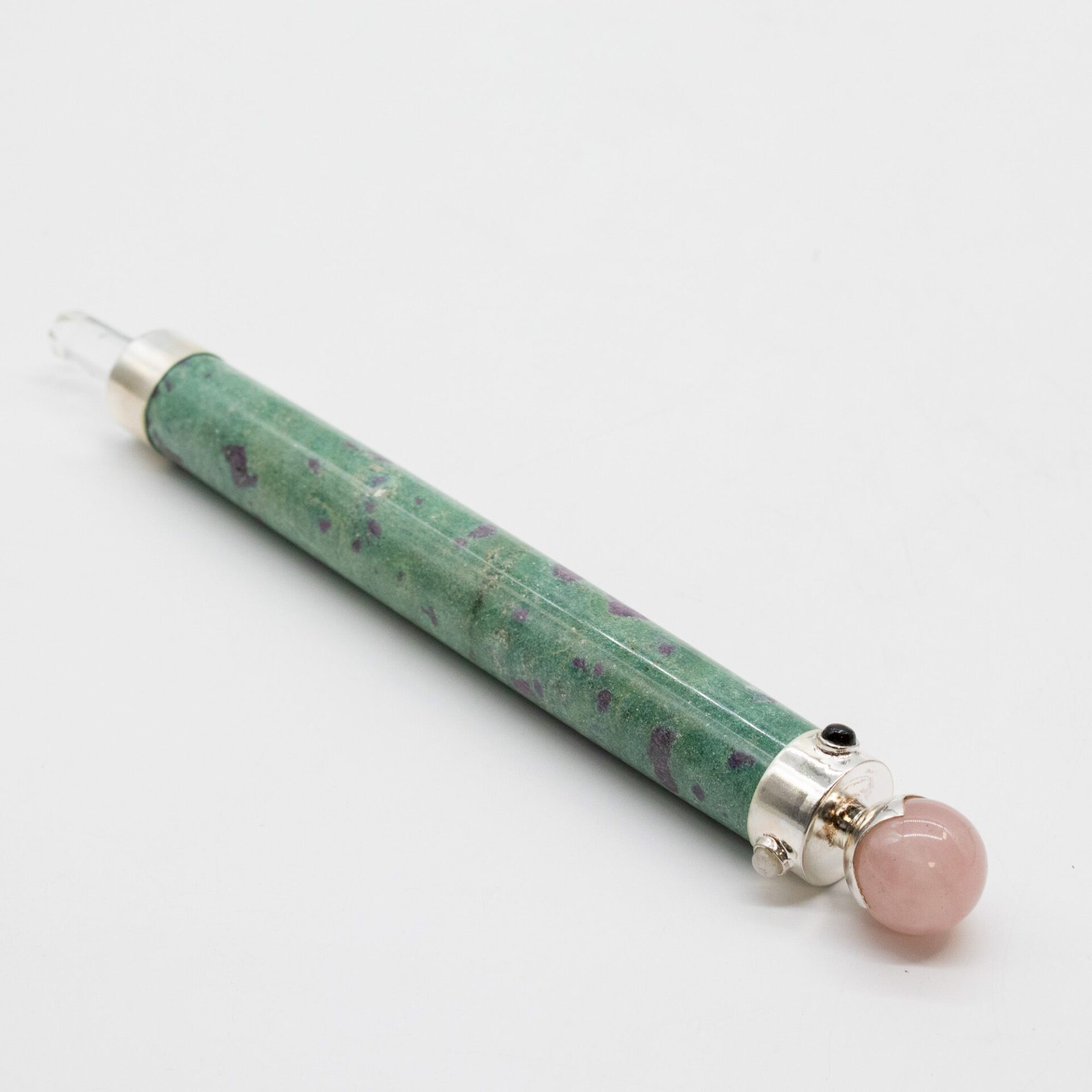 Verdant Heart Wand - Ruby Fuchsite Rose Quartz Crystal Ball top - 23cm - Image 3