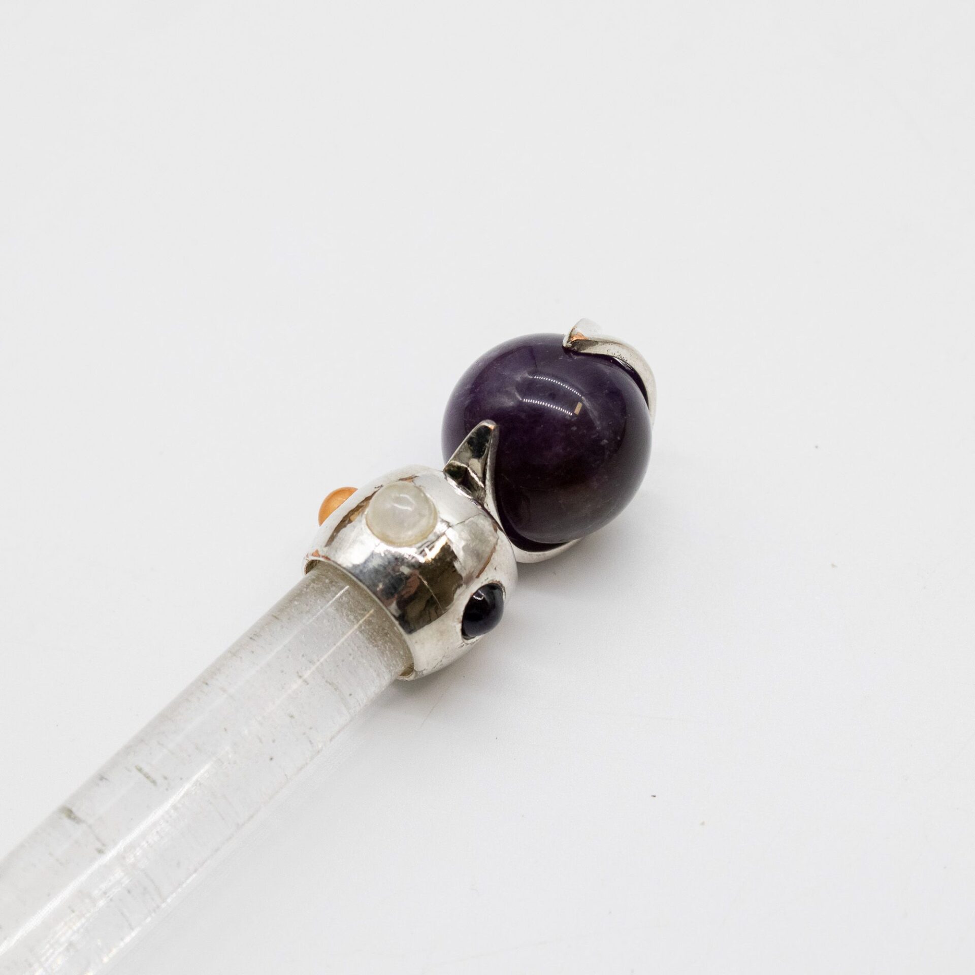 Celestial Prism Wand - Amethyst Moving Crystal Sphere Quartz Stem - 12cm - Image 3