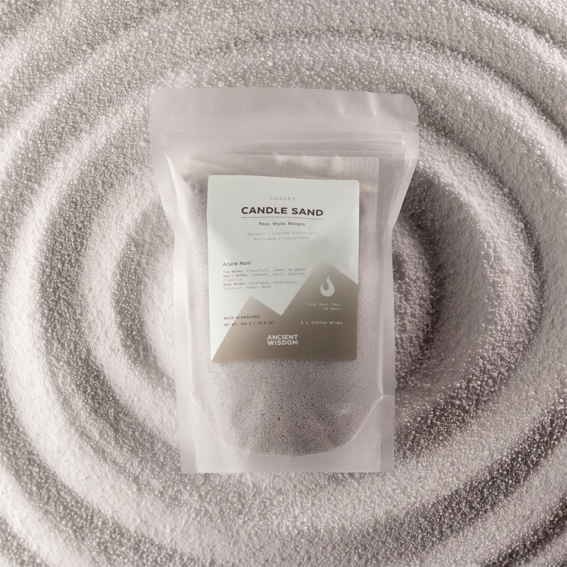 Fragranced Candle Sand - Warm Grey - Azure Noir - 300g - Image 3