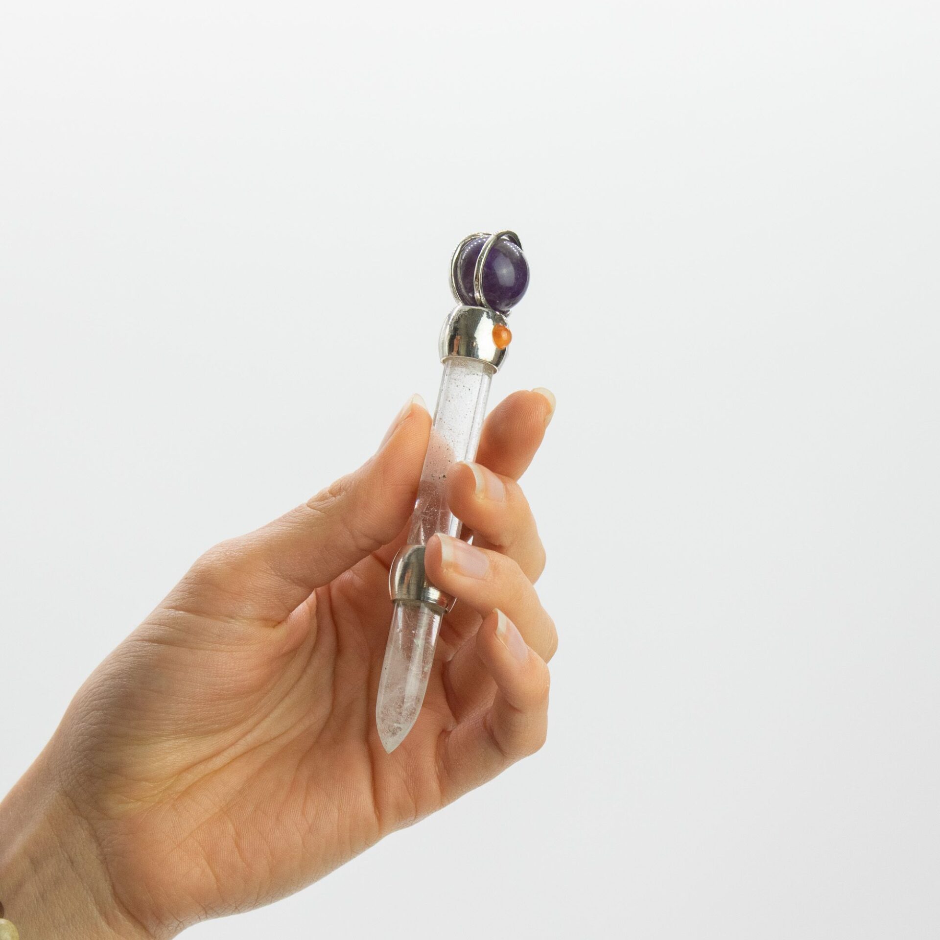 Celestial Prism Wand - Amethyst Moving Crystal Sphere Quartz Stem - 12cm - Image 5
