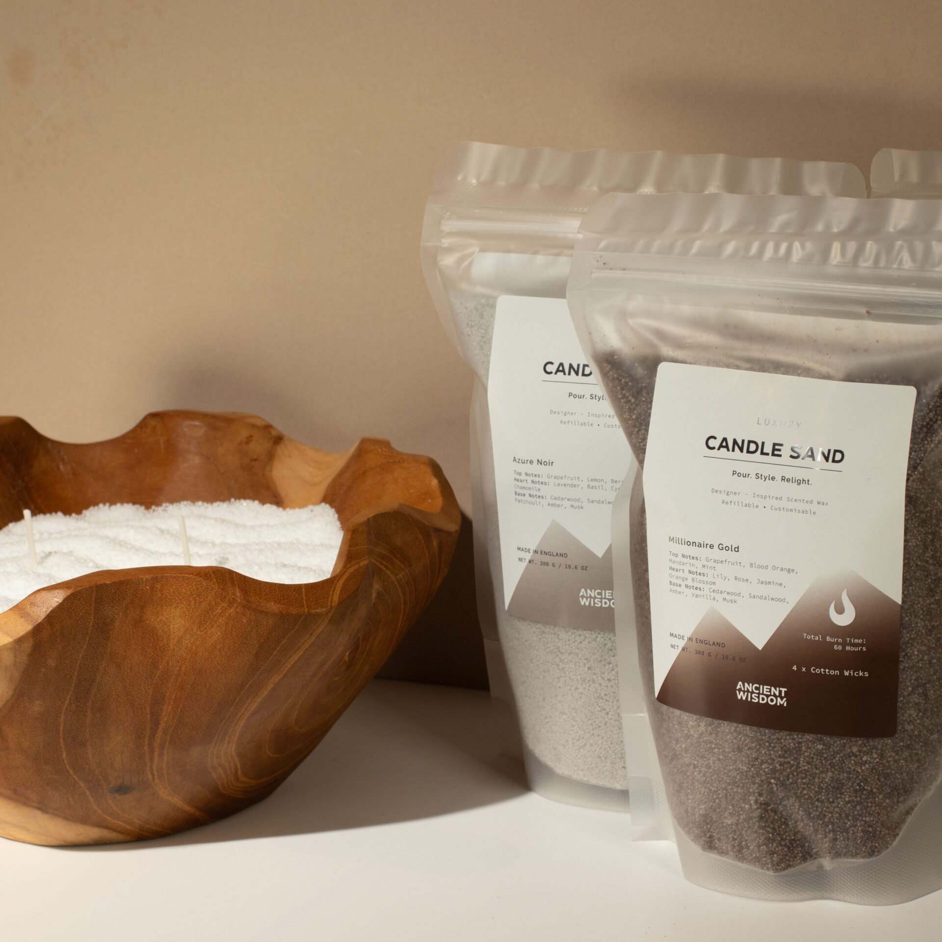 Fragranced Candle Sand - Warm Grey - Azure Noir - 300g - Image 4