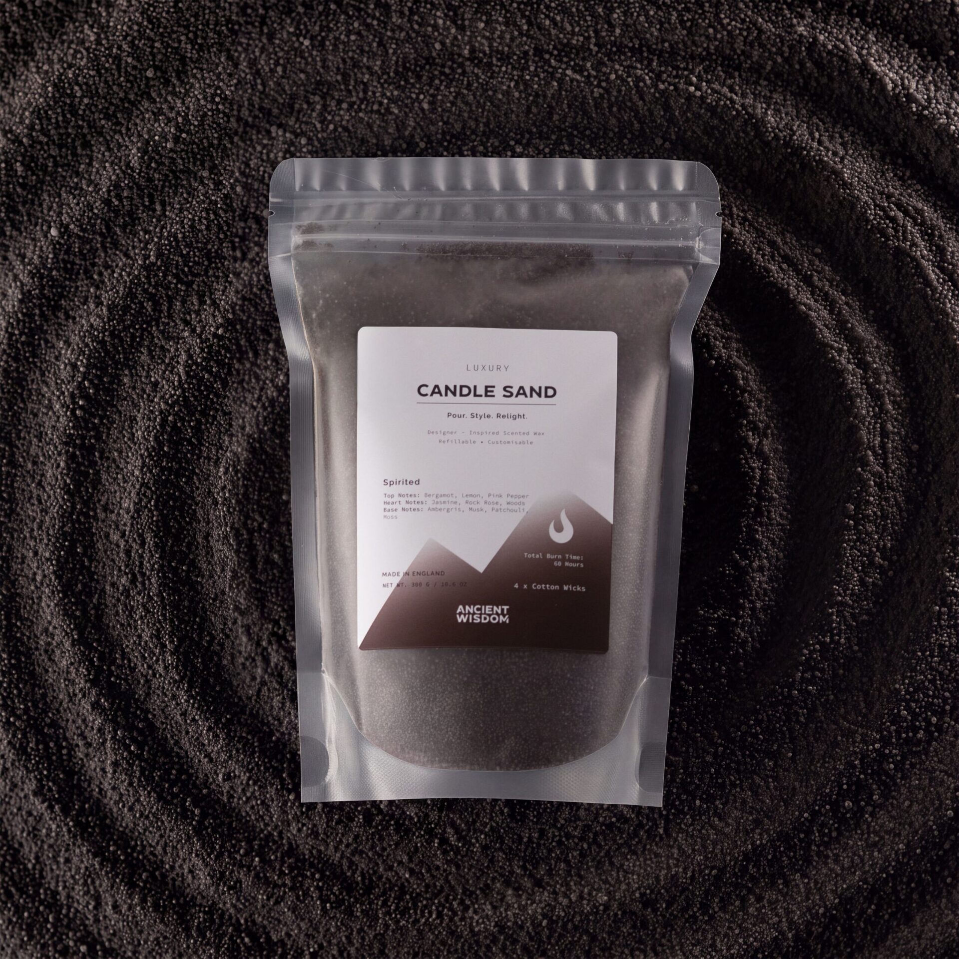 Fragranced Candle Sand - Black - Spirited - 300g