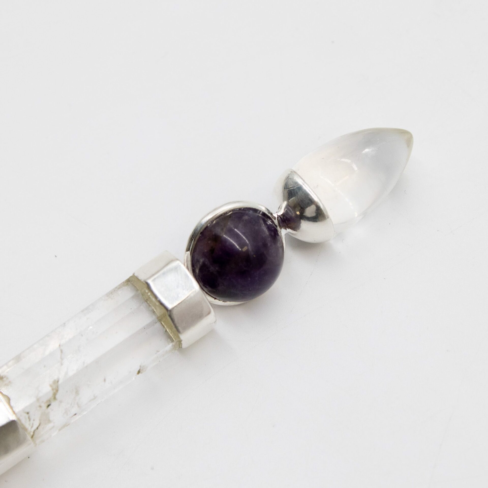 Axis of Grace Wand - Amethyst & Rose Quartz Spheres, Quartz Stem - 12cm - Image 6