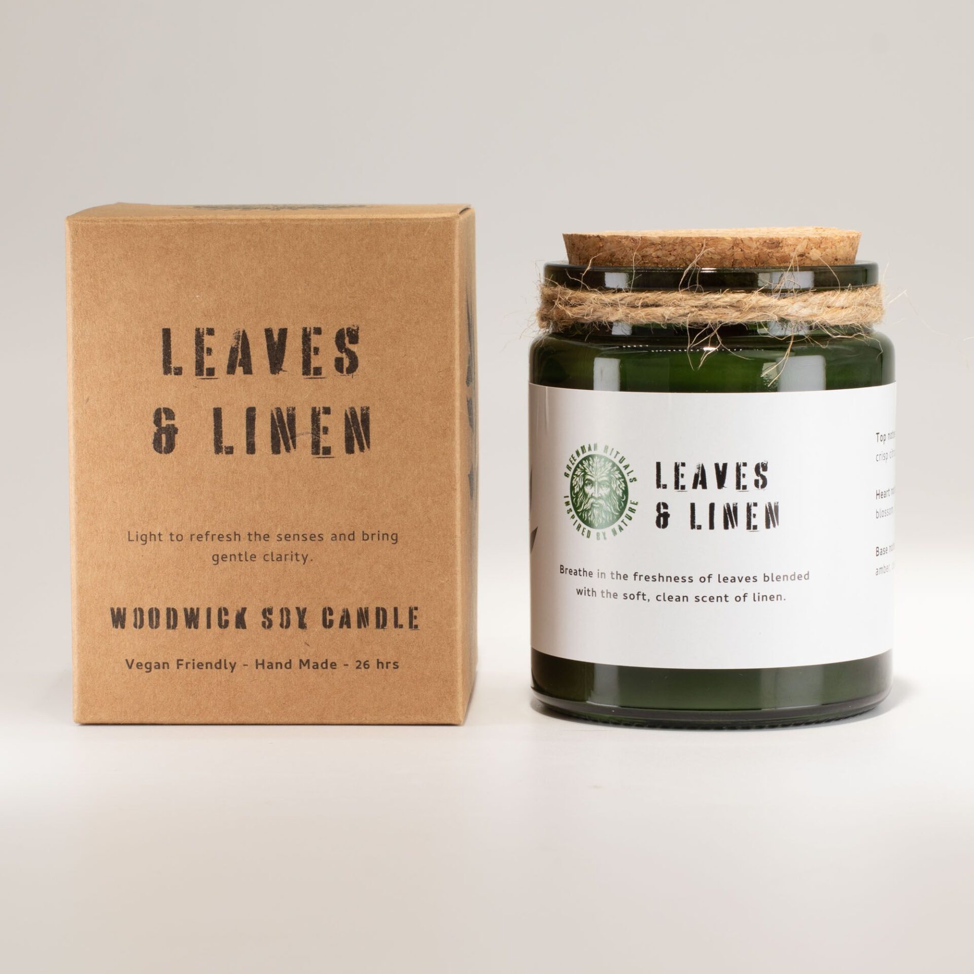 Greenman Woodwick Soy Candle - Leaves & Linen - Image 2