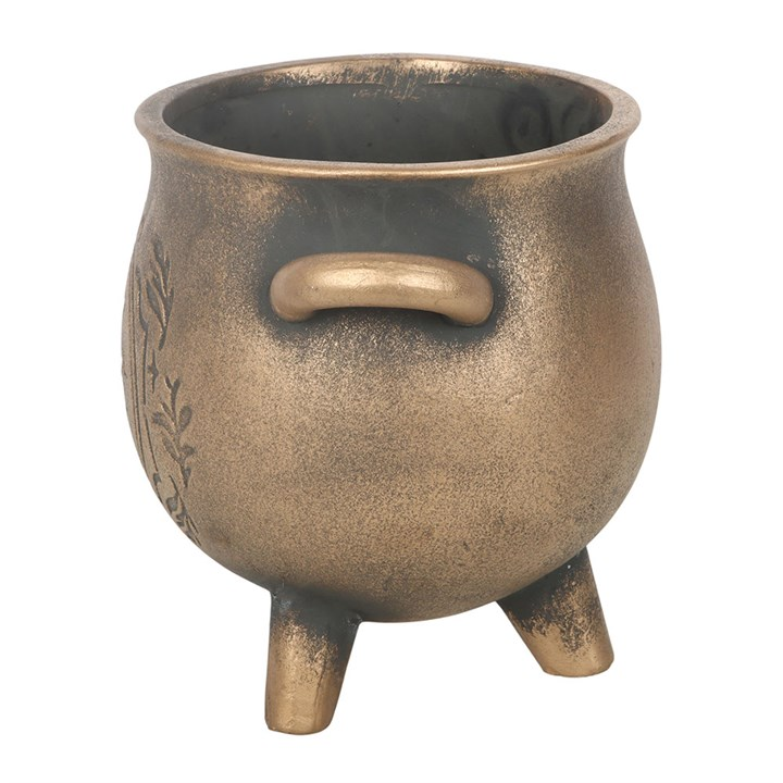 Herbal Magic Bronze Effect Terracotta Cauldron Plant Pot - Image 3