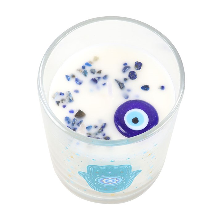 Hand of Hamsa White Rose Candle with Crystals - Image 4