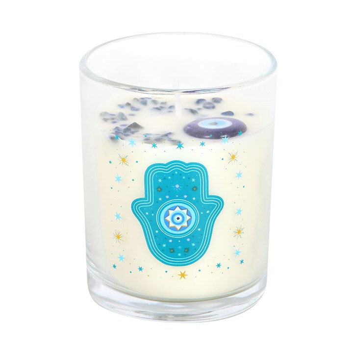Hand of Hamsa White Rose Candle with Crystals - Image 3