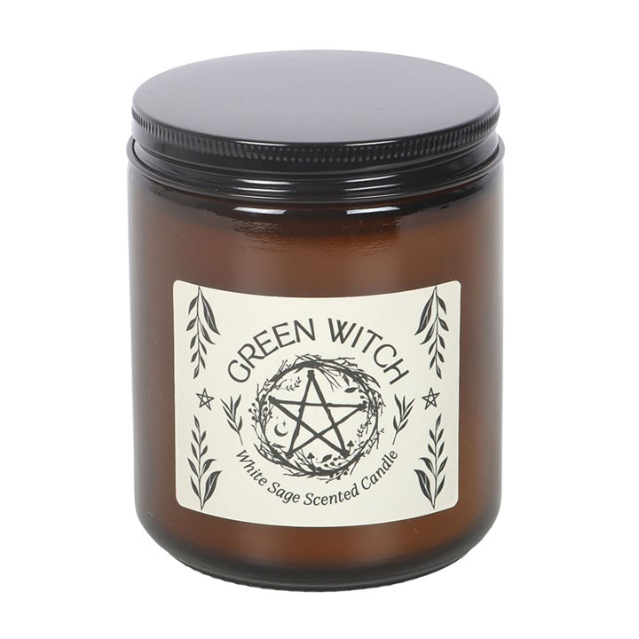 Green Witch White Sage Amber Glass Candle - Image 2