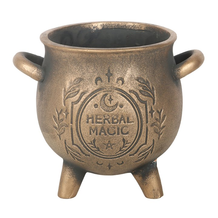 Herbal Magic Bronze Effect Terracotta Cauldron Plant Pot - Image 2
