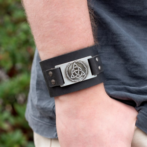 Black Celtic Triquetra Knot Leather Cuff Bracelet